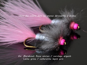 Wooly Bugger tête et col Rose Fluo personnalisable